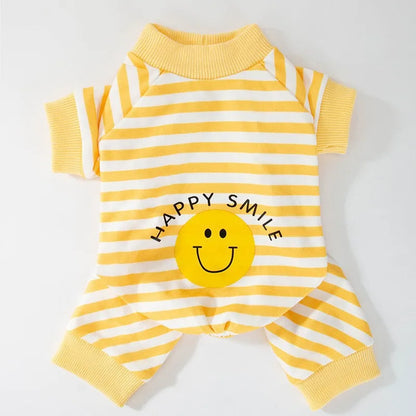 Pet Dog Clothes Striped Smile Print Jumpsuits, Pajamas
