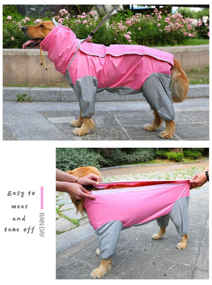 Medium - Large Dog Raincoat, Waterproof, Four Corner Hooded Jacket Poncho