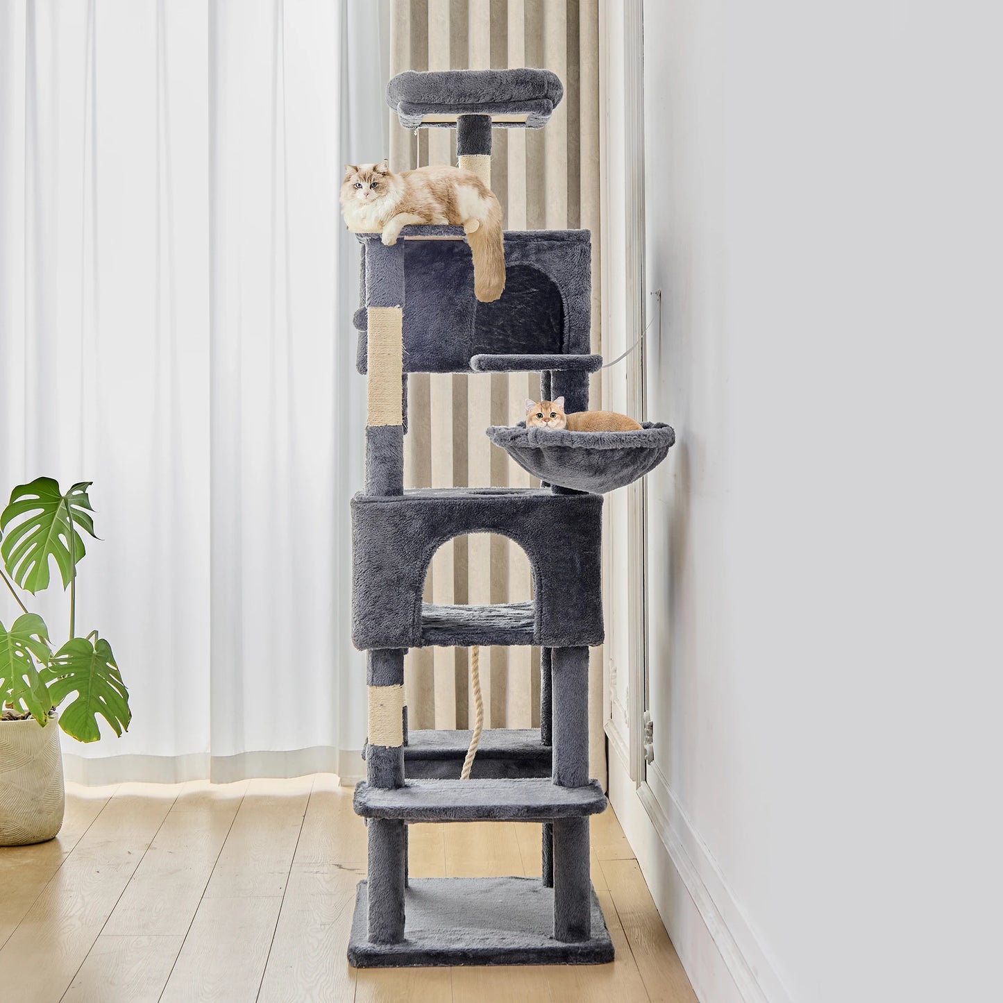 Cat Tree Tower 66 Inch Large Multi Level Cat Climbing Tower with Condo Natural Sisal Scratching Posts