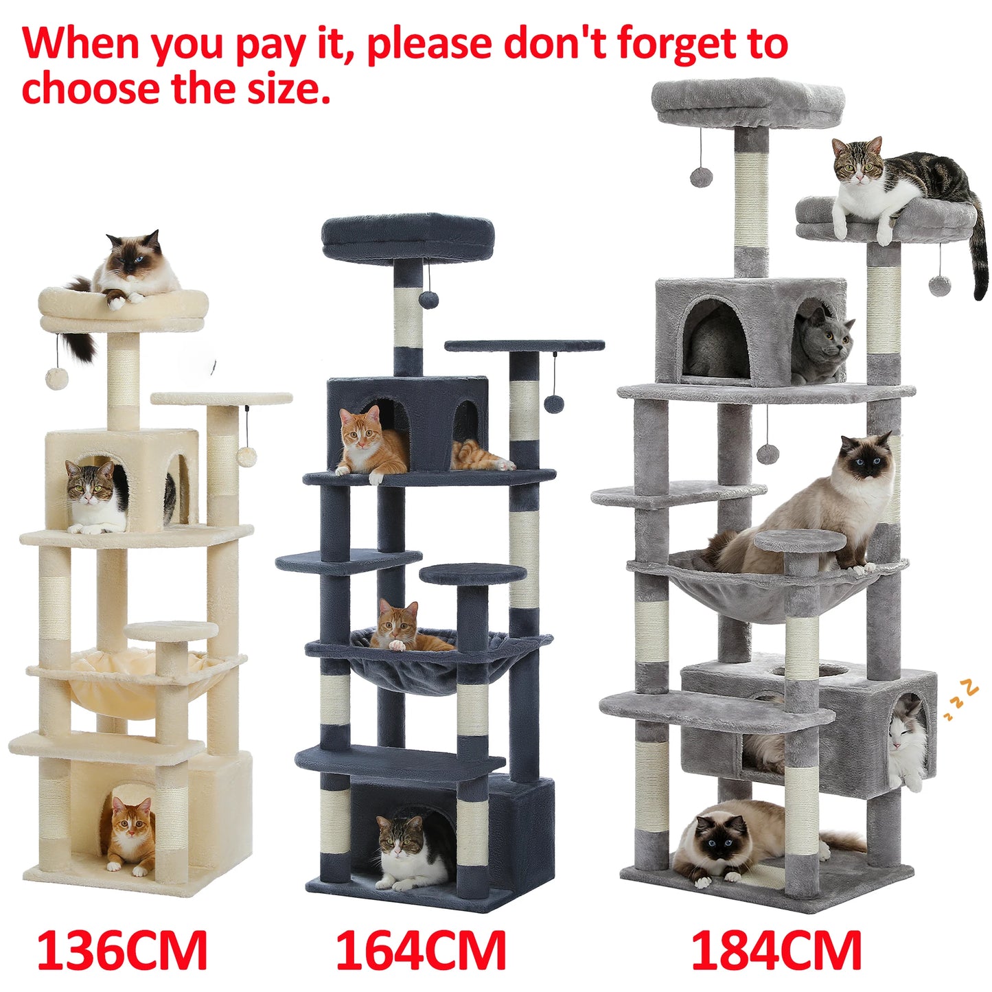 Large Cat Tree and Tower for Indoor Cats With Sisal-Covered Scratching Posts Spacious Hammock Padded Perches and Condos