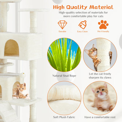 54in Tall Multi-Level Cat Tree Tower for Indoor Pet Furniture Stable Kitty Play House with Sisal Scratching Post