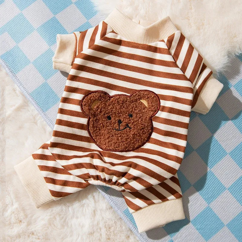 Pet Dog Clothes Striped Smile Print Jumpsuits, Pajamas