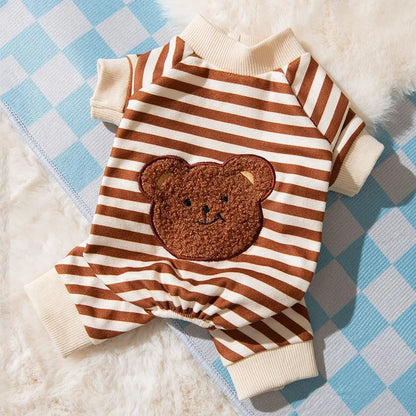Pet Dog Clothes Striped Smile Print Jumpsuits, Pajamas