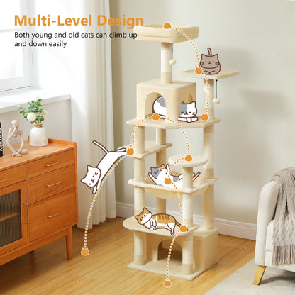Large Cat Tree and Tower for Indoor Cats With Sisal-Covered Scratching Posts Spacious Hammock Padded Perches and Condos