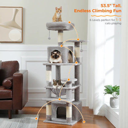 Large Cat Tree and Tower for Indoor Cats With Sisal-Covered Scratching Posts Spacious Hammock Padded Perches and Condos