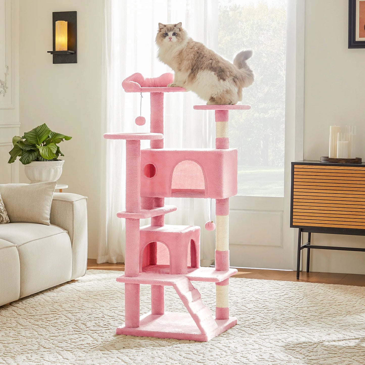54in Tall Multi-Level Cat Tree Tower for Indoor Pet Furniture Stable Kitty Play House with Sisal Scratching Post