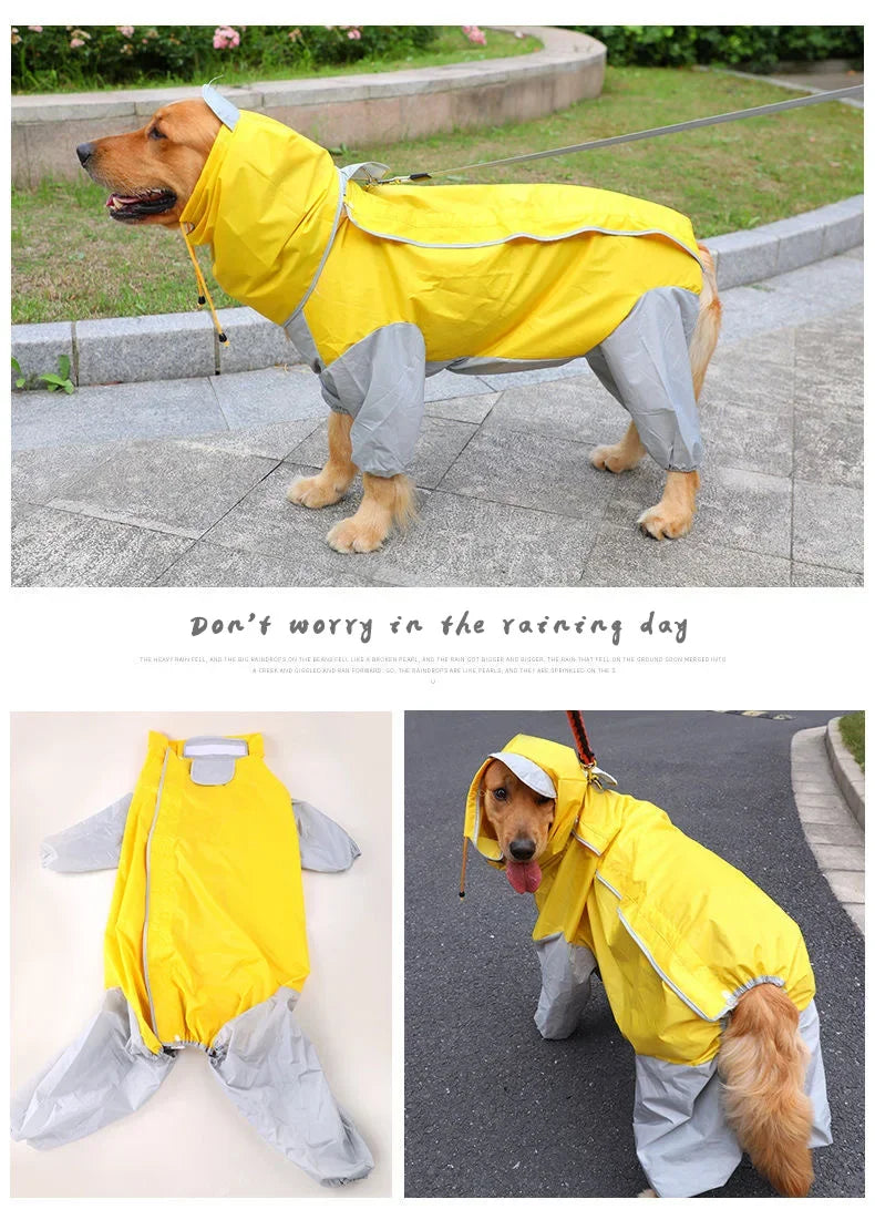 Medium - Large Dog Raincoat, Waterproof, Four Corner Hooded Jacket Poncho