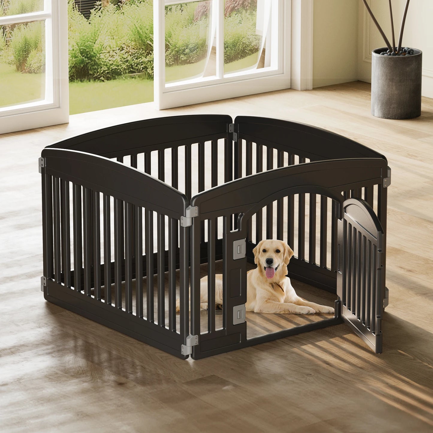 Plastic Dog Playpen, 6 Panel, 24IN Expandable Durable Pet Fence for Medium Dogs Indoor / Outdoor, Folding Portable Puppy Playpen