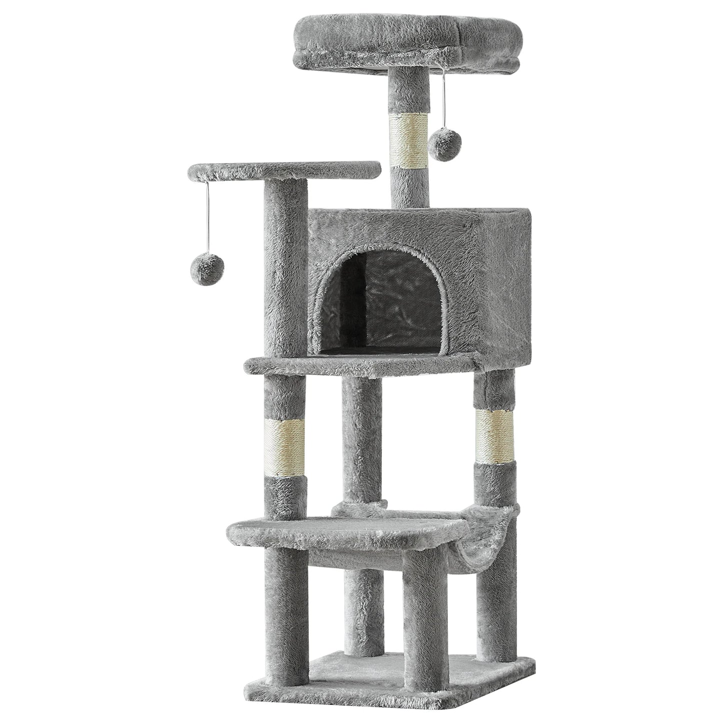 44In Stable Cat Tree Tall Multi-Cat Climbing Tower for Pet Furniture Natural Sisal Scratching Posts