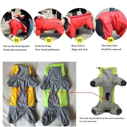 Dog Raincoat Waterproof Hooded Jumpsuit Cloak For Small or Big Dogs