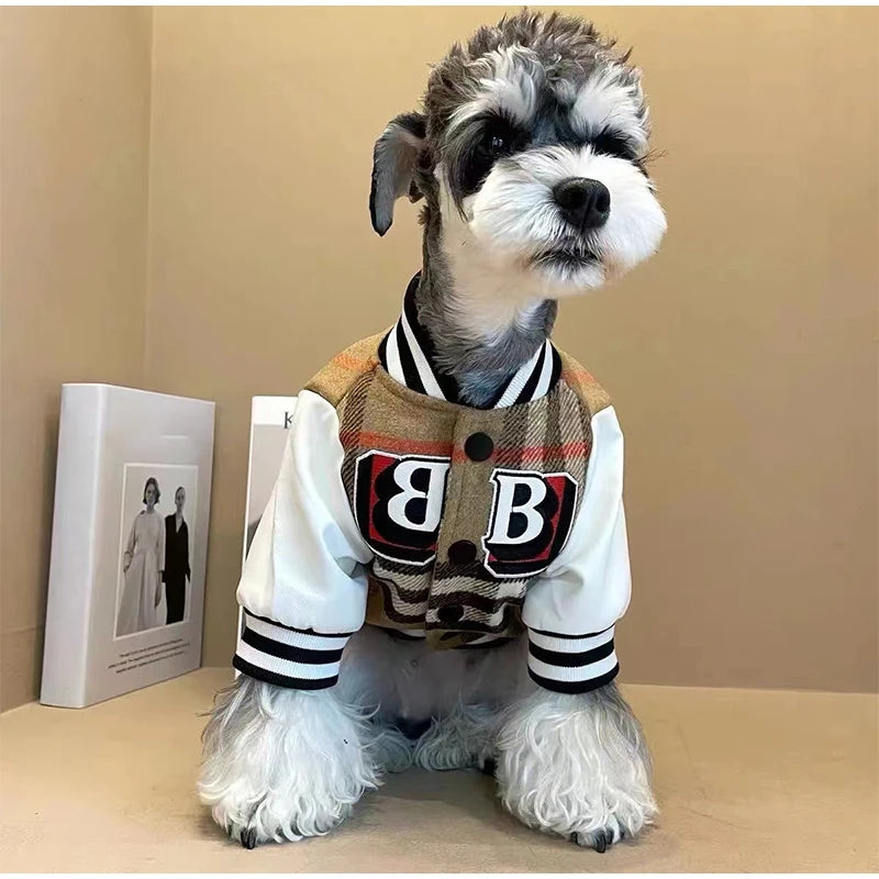 New Autumn Winter Dog/Cat Clothes Thick Warm Soft Coat, Plaid Fashion Coat Baseball Uniform