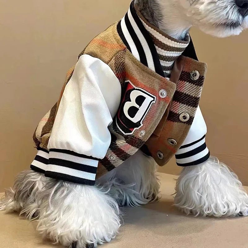 New Autumn Winter Dog/Cat Clothes Thick Warm Soft Coat, Plaid Fashion Coat Baseball Uniform