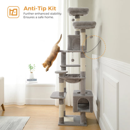 Large Cat Tree and Tower for Indoor Cats With Sisal-Covered Scratching Posts Spacious Hammock Padded Perches and Condos