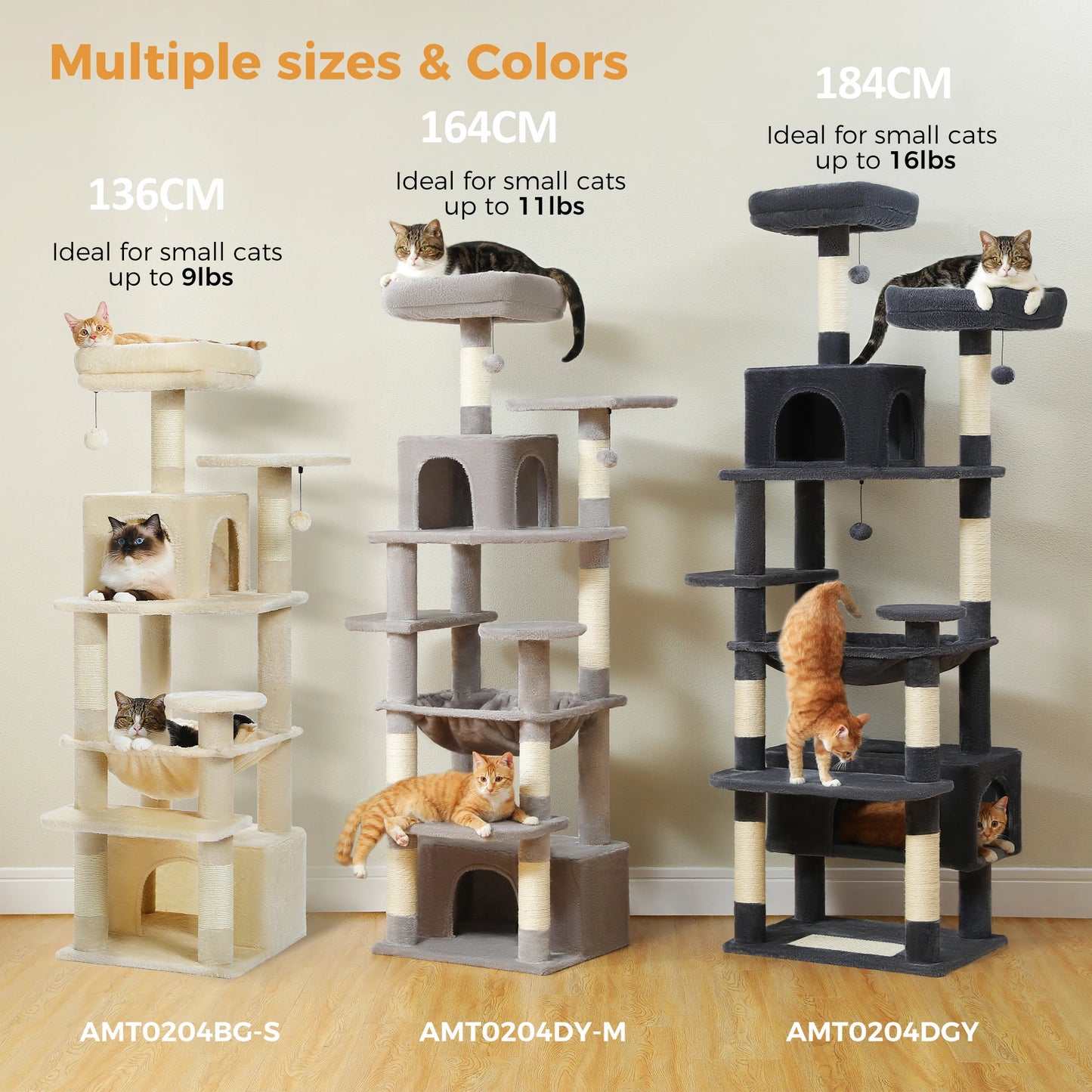 Large Cat Tree and Tower for Indoor Cats With Sisal-Covered Scratching Posts Spacious Hammock Padded Perches and Condos