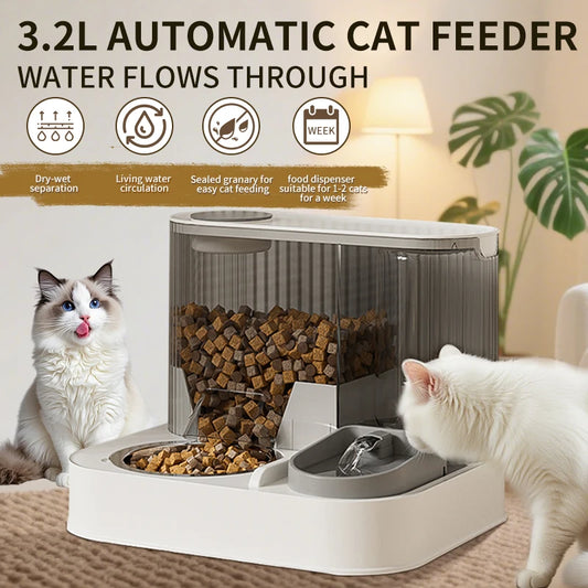Cat Automatic Feeder with Pet Bowl, Water Dispenser Pet Food Feeder Fully Automatic