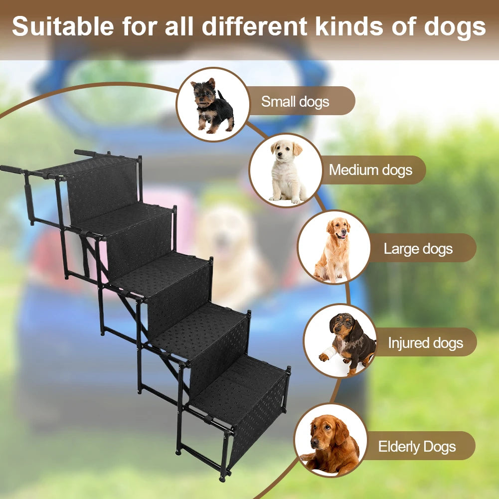 5 Steps Dog Car Ramp for Large Dog Support Up 150 Lbs Foldable Portable Dog Steps