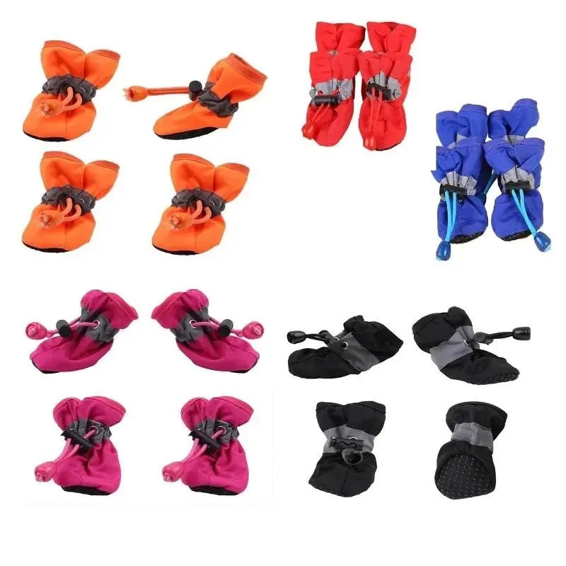 4pcs Dog or Cat Soft-Soled Shoes Waterproof Pet Dog Shoes Anti-Slip Rain Snow Boots Footwear