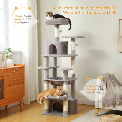 Large Cat Tree and Tower for Indoor Cats With Sisal-Covered Scratching Posts Spacious Hammock Padded Perches and Condos