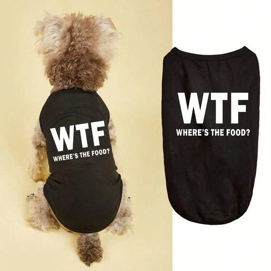 1pc Letter Print Dog Vest Tank Top, Featuring A Playful 'Where's The Food' Back Print