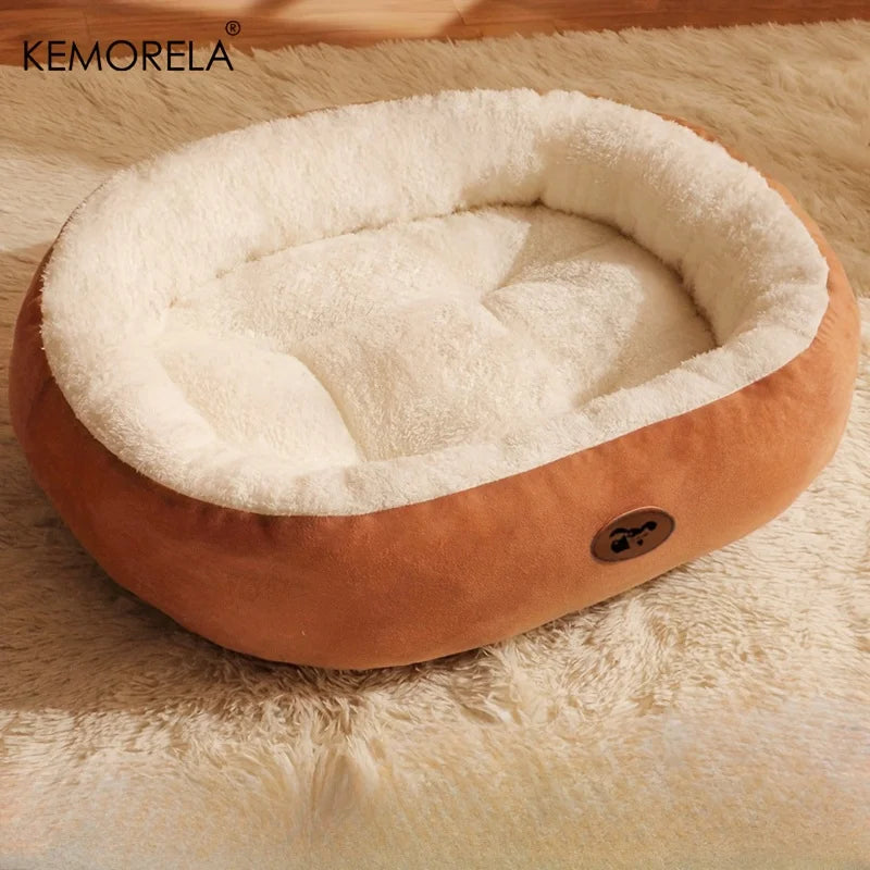 Plush Oval Pet Bed for Dogs and Cats, Thickened achine Washable All-Season Dog Cat Cushion for Small Medium Large Breeds