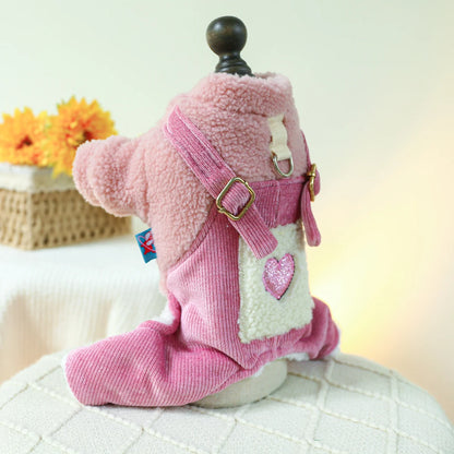 Winter Overall For Dogs Pink Harness / Jacket With Pink Corduroy Pants