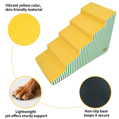 Dog Damp Step 3/4/5 Steps High-Density Foam Dog Stairs with Gentle Slope for High Beds and Sofa, Washable Cover, Vibrant Color