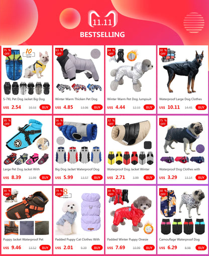 Winter Warm Pet Dog Jumpsuit Waterproof Dog Clothes for Small Dogs, Cats