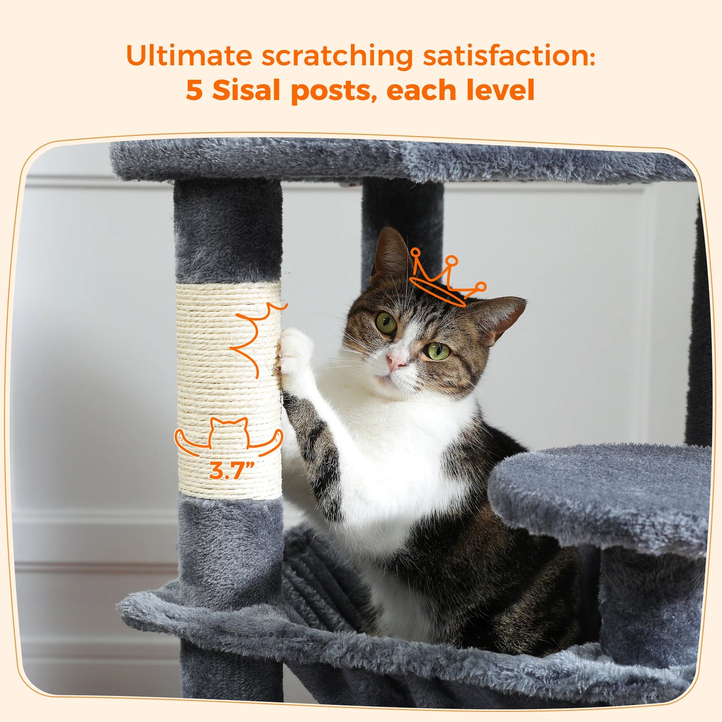 Large Cat Tree and Tower for Indoor Cats With Sisal-Covered Scratching Posts Spacious Hammock Padded Perches and Condos