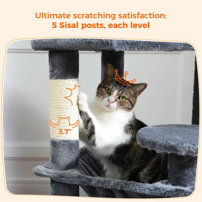 Large Cat Tree and Tower for Indoor Cats With Sisal-Covered Scratching Posts Spacious Hammock Padded Perches and Condos