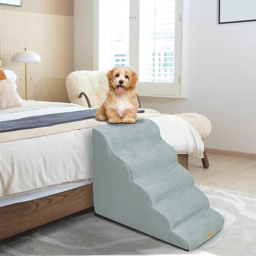 Dog Ramp Step Stairs 5 Steps Pet Stairs for High Beds and Sofa High-Density Sponge Foam Dog Steps with Removable Washable Cover