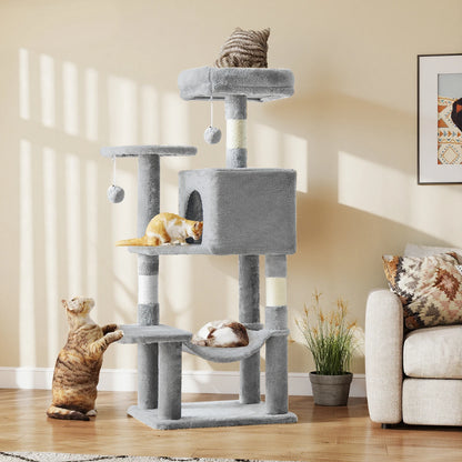 44In Stable Cat Tree Tall Multi-Cat Climbing Tower for Pet Furniture Natural Sisal Scratching Posts