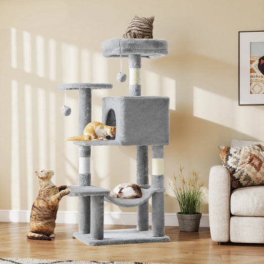 44In Stable Cat Tree Tall Multi-Cat Climbing Tower for Pet Furniture Natural Sisal Scratching Posts