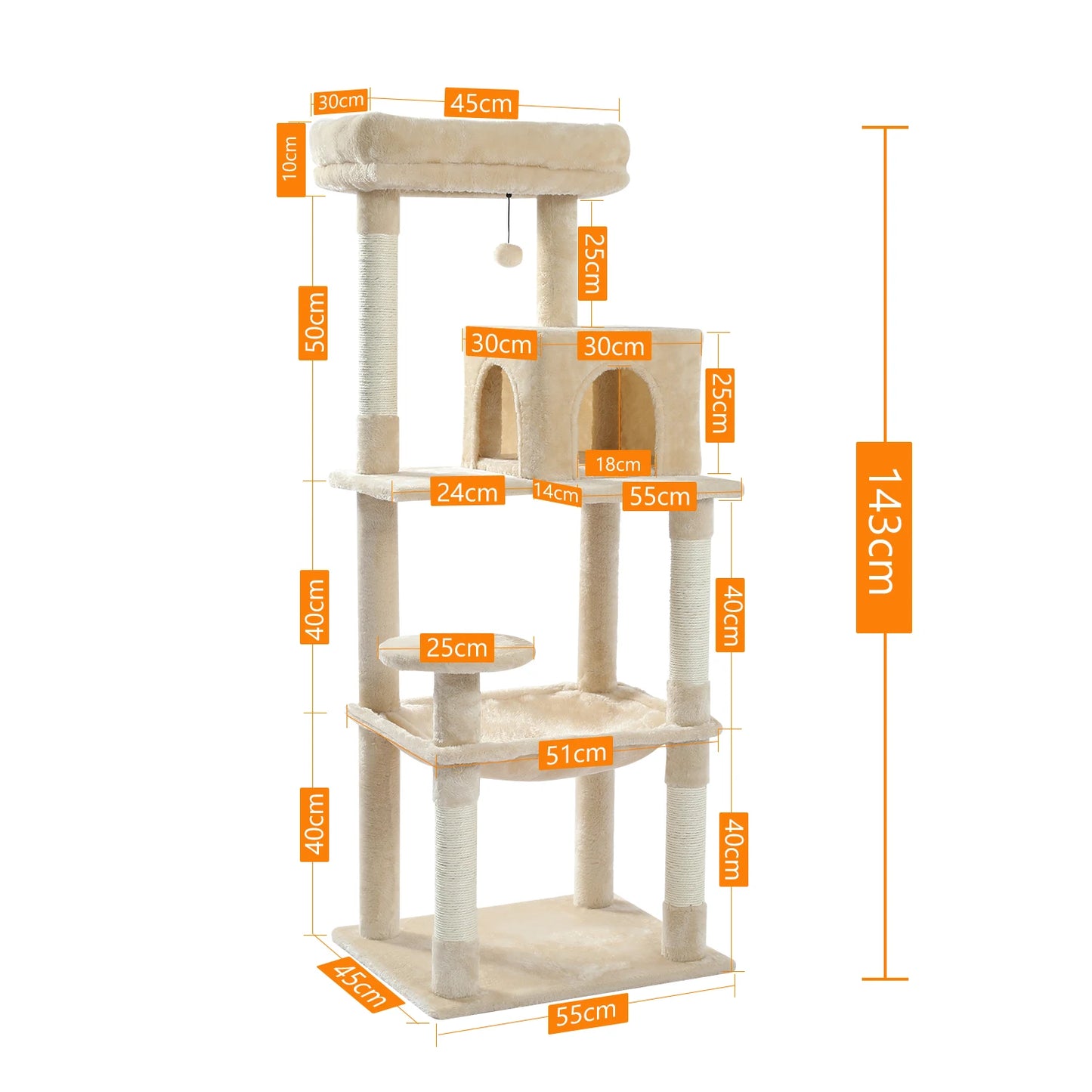 Cat Tree for Indoor Cats 5-Level Cat Tower for Large Cats with Large Hammock Sisal Covered Scratching Posts
