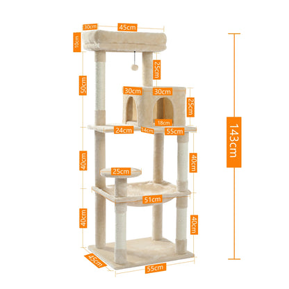 Cat Tree for Indoor Cats 5-Level Cat Tower for Large Cats with Large Hammock Sisal Covered Scratching Posts
