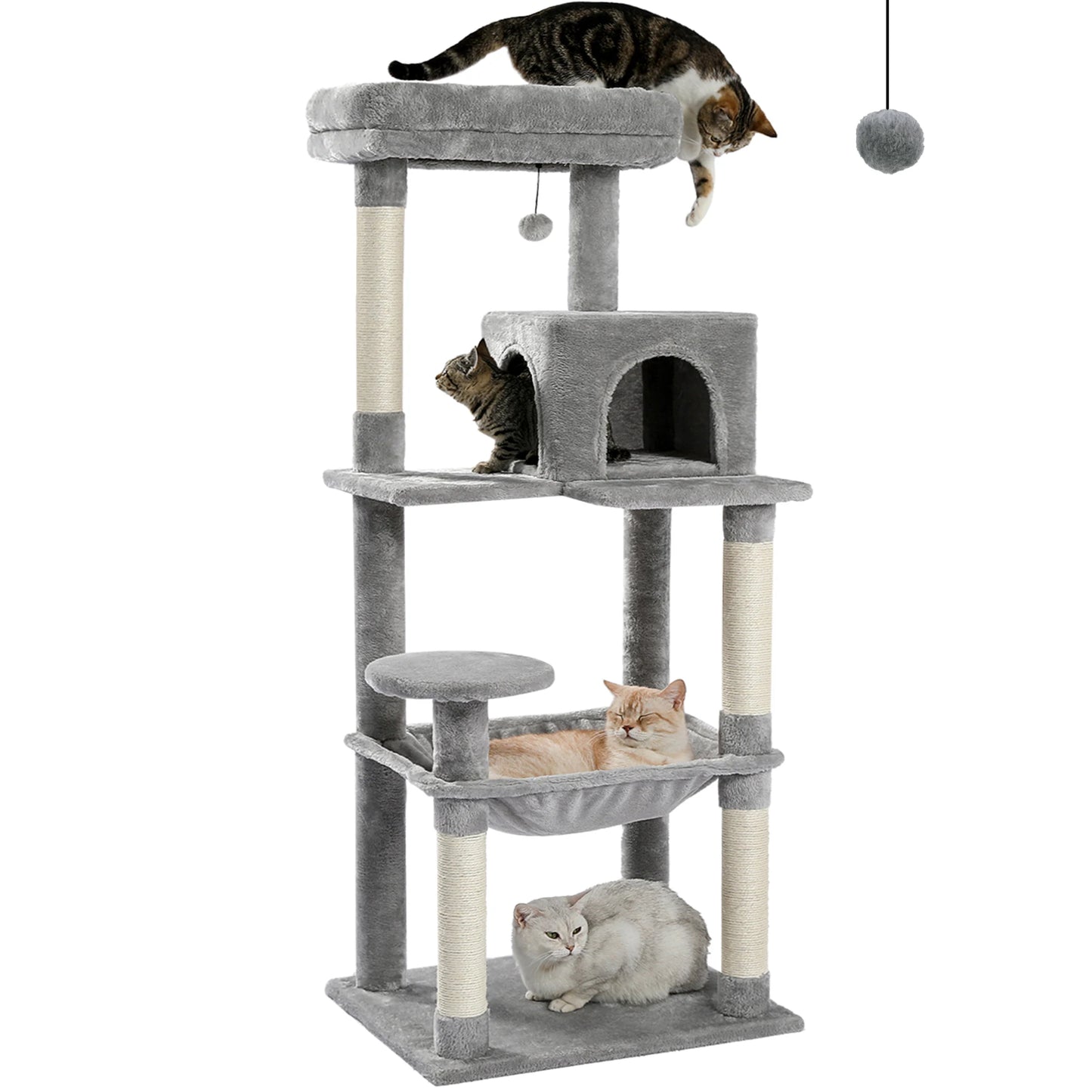 Cat Tree for Indoor Cats 5-Level Cat Tower for Large Cats with Large Hammock Sisal Covered Scratching Posts