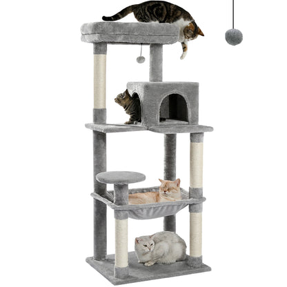 Cat Tree for Indoor Cats 5-Level Cat Tower for Large Cats with Large Hammock Sisal Covered Scratching Posts
