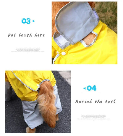 Medium - Large Dog Raincoat, Waterproof, Four Corner Hooded Jacket Poncho