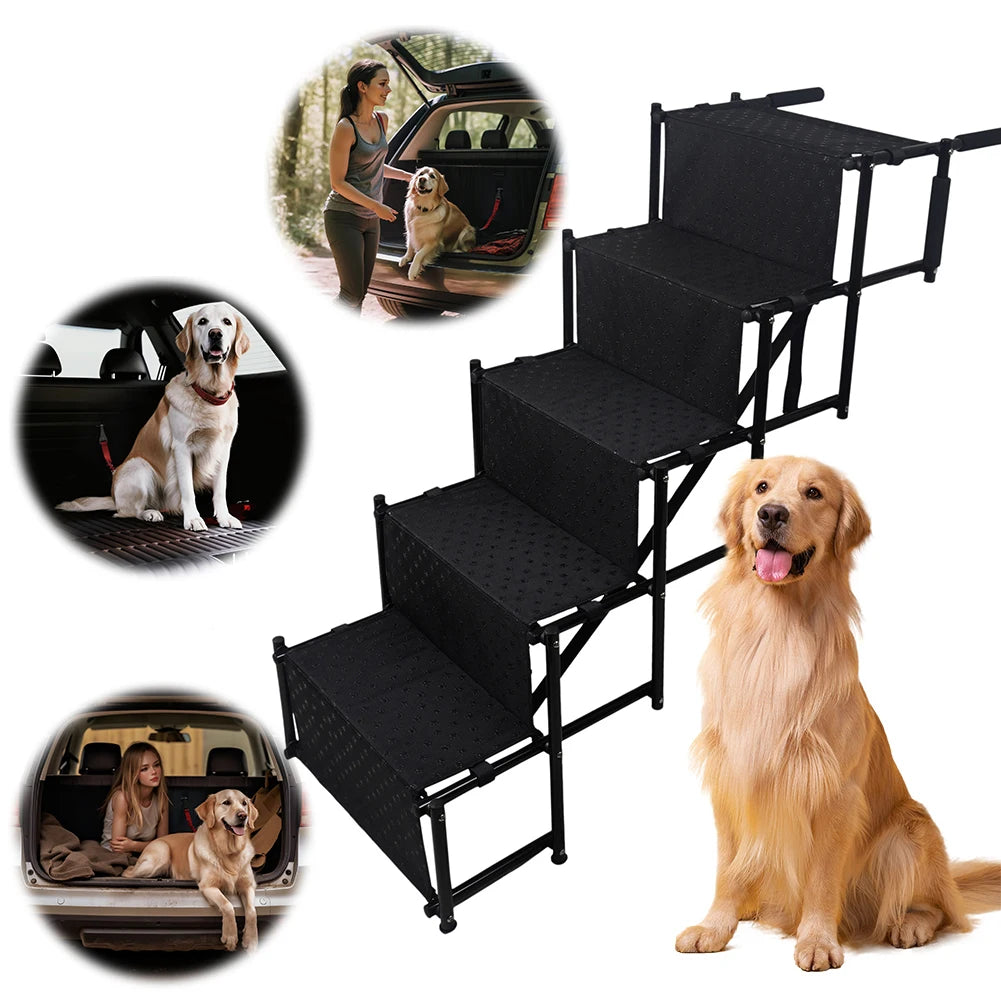 5 Steps Dog Car Ramp for Large Dog Support Up 150 Lbs Foldable Portable Dog Steps