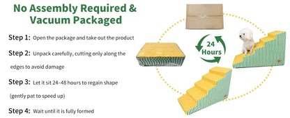 Dog Damp Step 3/4/5 Steps High-Density Foam Dog Stairs with Gentle Slope for High Beds and Sofa, Washable Cover, Vibrant Color