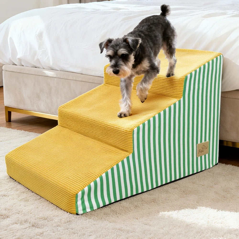 Dog Damp Step 3/4/5 Steps High-Density Foam Dog Stairs with Gentle Slope for High Beds and Sofa, Washable Cover, Vibrant Color