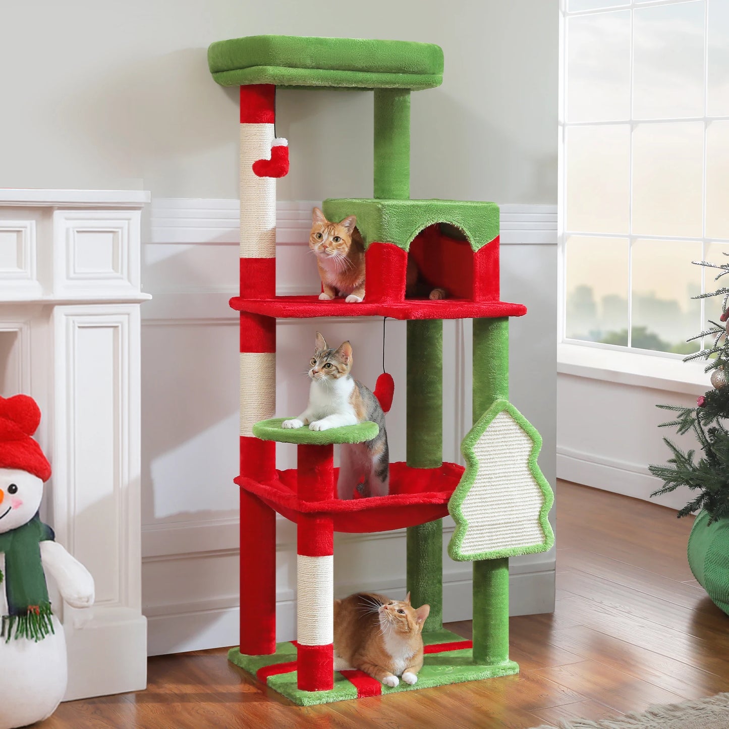 Cat Tree for Indoor Cats 5-Level Cat Tower for Large Cats with Large Hammock Sisal Covered Scratching Posts