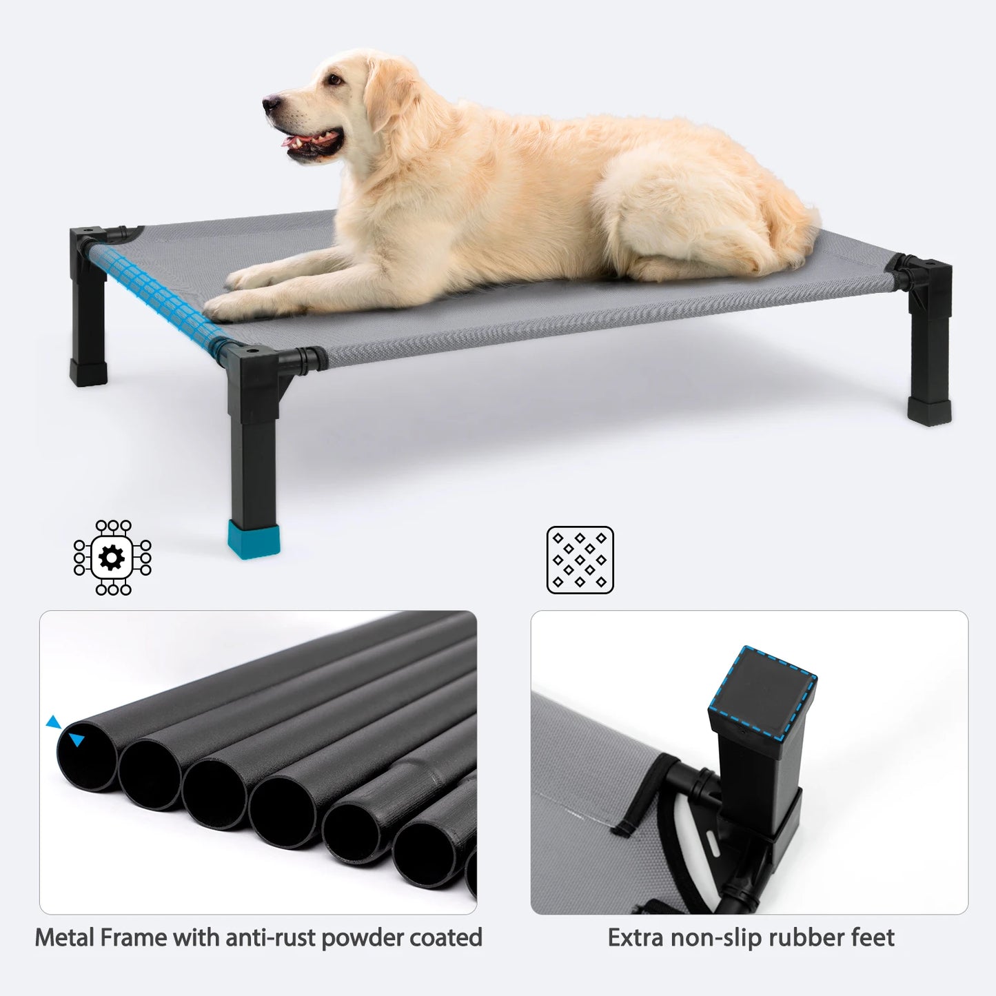 Elevated Dog Bed, Cooling Raised Pet Cot with Chew Proof Washable Breathable Mesh and Metal Frame, Portable